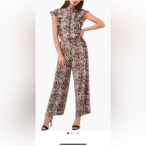 1 STATE Brown Snakeskin Jumpsuit with Wide-Leg Design